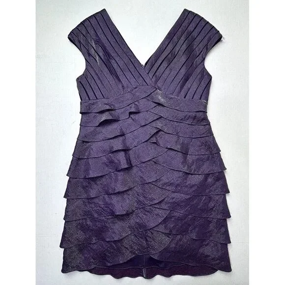 Adrianna Papell Tiered Mermaid Ruffle Dress Womens 14 Purple Sleeveless Bodycon - Picture 1 of 12